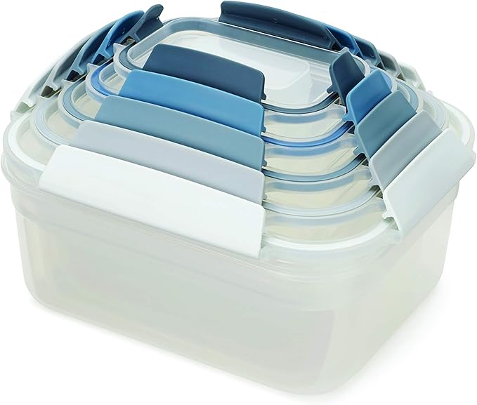 Joseph Joseph Nest Lock Plastic BPA Free Food Storage Container Set with Lockable Airtight Leakproof Lids, 10-Piece, Sky