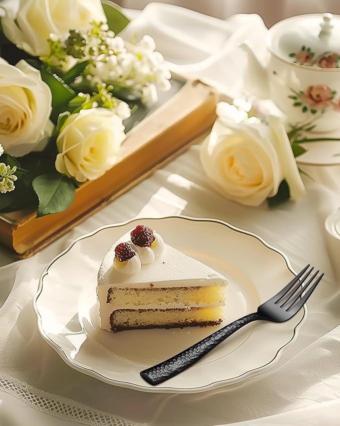 Black Silverware Set, Ollex 60-Piece Heavy Duty Hammered Flatware Set for 12, Food-Grade Stainless Steel Knives Forks and Spoons Utensil Set, Mirror Cutlery Set for Home Restaurant, Dishwasher safe