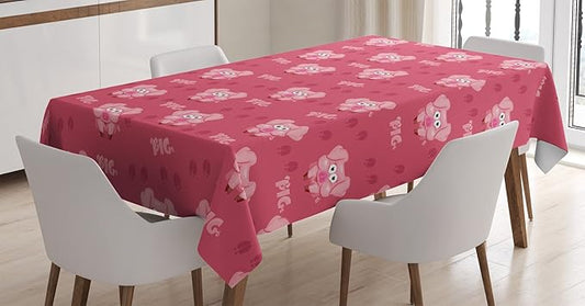 Ambesonne Pig Tablecloth, Square Cartoon Pig Hog Cheering Greeting Running Towards Humor Artwork Print, Rectangular Table Cover for Dining Room Kitchen Decor, 60" X 90", Pale Pink