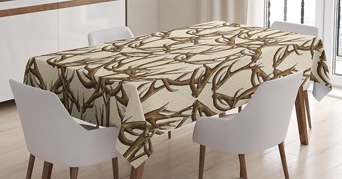 Ambesonne Antlers Tablecloth, Deer Antlers on Dotted Background Polkadot Vintage Horn Collecting Winter, Rectangular Table Cover for Dining Room Kitchen Decor, 60" X 90", Brown Umber