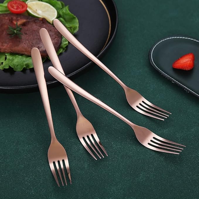 Copper Dinner Forks 6 Piece, Stainless Steel 8'' Forks Silverware Set, Dessert Forks, Table Forks, Salad Forks for Home, Kitchen or Restaurant, Dishwasher Safe