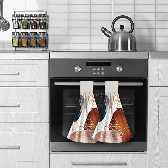 Giwawa Boho Abstract Hanging Kitchen Towels Modern Orange Dishcloths 2PCS Soft Absorbent Fingertip Towel for Bathroom Restroom Home Decor