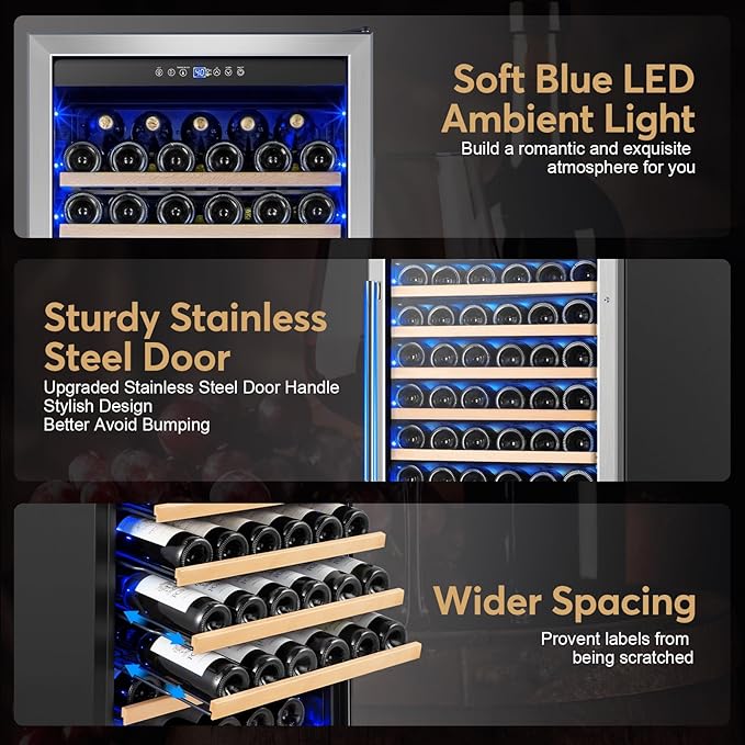 Wine Fridge Freestanding,173 Bottles 24 Inch Wine Cooler Refrigerator, Tall Wine Fridge with Compressor Low Noise Fast Cooling, Wine Cellar with Upgraded Door Handle Sliding Rail Shelves