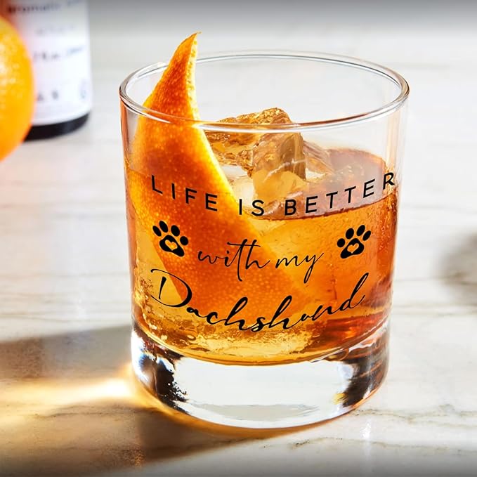 Dachshund Gifts Whiskey Glasses 10 oz, Dog Mom Dad Lovers Owners Gifts, Funny Dachshund Old Fashioned Rocks Glasses Cup for Women Men Drinking Scotch Bourbon Liquor