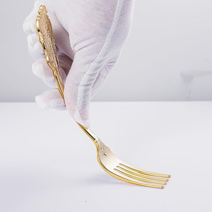 N9R 120PCS Gold Plastic Silverware, Disposable Silverware Include 40 Forks, 40 Spoons, 40 Knives, Gold Cutlery Set Disposable for Party, Wedding and Daily Use