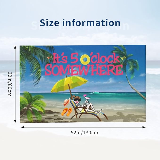 It's 5 O'Clock Somewhere Beach Towel Pool Towel for Men Women Gym and Spa Shower Towels Home Decor 32" X 52"