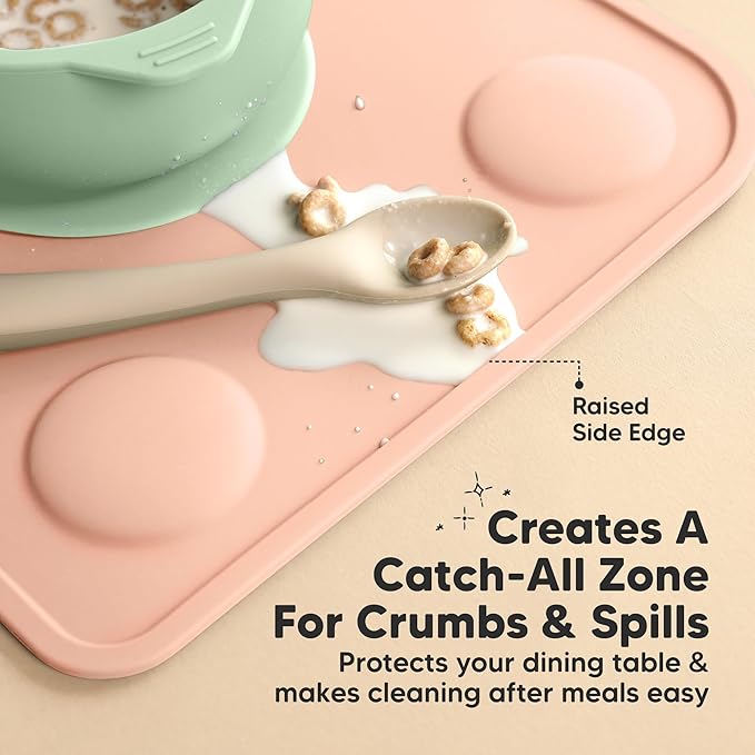 KeaBabies 2-Pack Silicone Placemats for Toddlers - 12x9 Non Slip Suction Baby Silicone Placemat for Kids Eating, Easy to Clean, Busy Travel Baby Mat for Dining Table, Food Grade/BPA-Free (Mellow)
