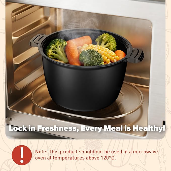 Large Microwave Cookware Steamer 3 Quart - AJXX Micro Cookware Vegetable Steamer for Cooking, Microwave Cooker with Food Container, Removable Filter and Lockab - BPA Free, Dishwasher Safe