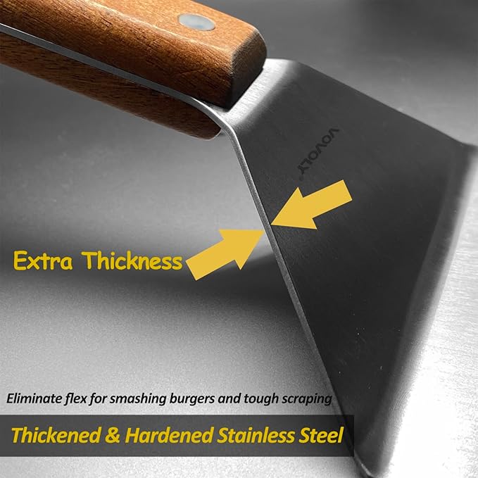 Extra Wide Spatula, Large Metal Spatula with Full Tang Wooden Handle & Beveled Edges for Skillets, Griddles & Grills, Pancake Flipper Turner, Smash Burgers Turner, 6 x 5-inches