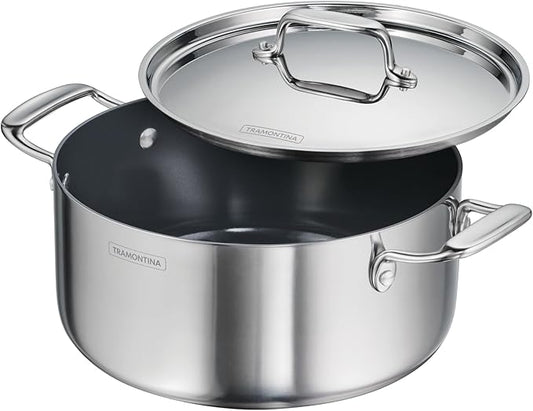Tramontina Utsava Tri-Ply Clad Stainless Steel 5-Quart Casserole with Lid and Ceramic Non Stick Interior, Induction-Ready Dutch Oven Pot