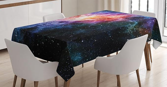 Ambesonne Outer Space Tablecloth, Deep in Starry Outer Space Nebula and Galaxy in The Universe Celestial Print, Rectangular Table Cover for Dining Room Kitchen Decor, 52" X 70", Orange Purple