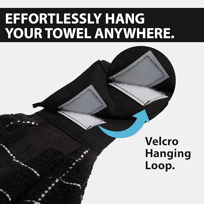 Blue Needles Hanging Kitchen Towels - Black 100% Cotton Solid Kitchen Tie Towel, Set of 2 Hand Dish Cloth with Hanging Loops 9 x 17 Inches, Absorbent, Super Soft, and Fast Drying Home Essential