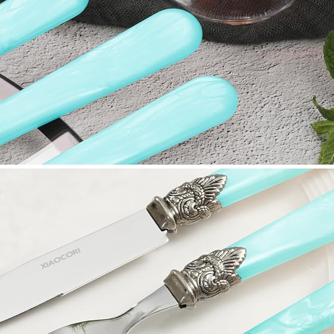 20 Pieces 18/10 Stainless Steel Elegant Silverware Set for 4,Vintage Flatware Set,Dishwasher Safe (20, Blue)