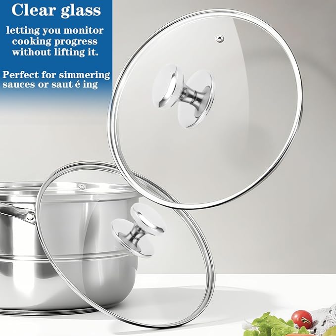 11 Inch Replacement Glass Lid for Frying Pan, Universal Pan Lid 6,8,9.5,10.5,11,12,12.5 Inch Pot Cover for Cookware Cooking, Frying Pans, Wok