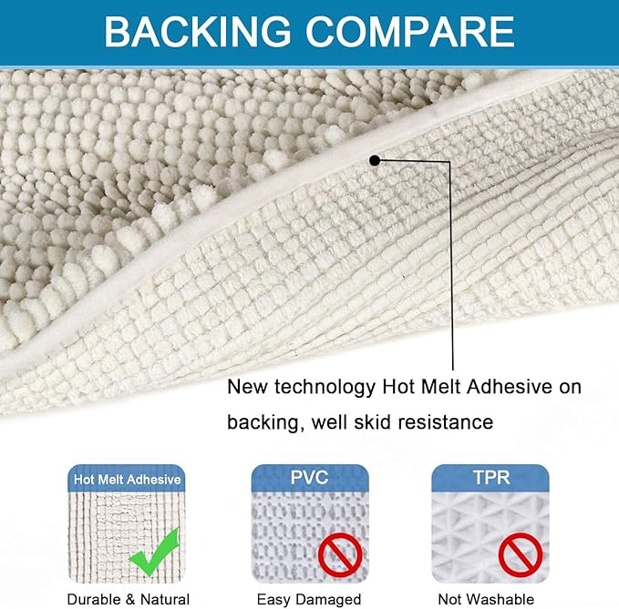 H.VERSAILTEX Bath Rugs for Bathroom Non Slip Bath Mats Extra Thick Chenille Striped Rug 20" x 32" Absorbent Non Skid Fluffy Soft Shaggy Washable Dry Fast Plush Mat for Indoor, Bath Room, Tub - Cream