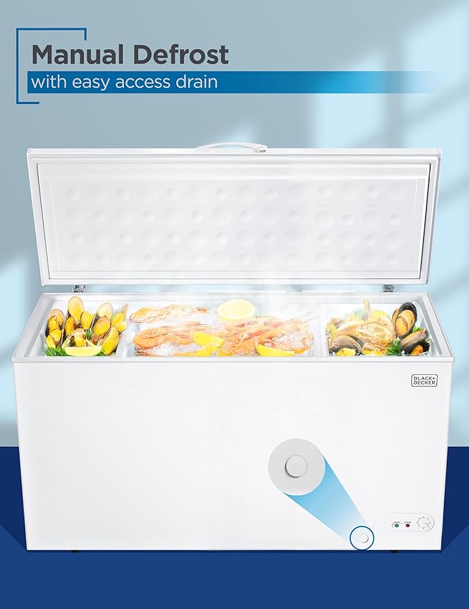 BLACK+DECKER 16.2 Cu. Ft. Chest Freezer, Deep Freezer with Top Opening, Freezer Chest with 2 Removable Storage Baskets, Mechanical Temperature Control, Manual Defrost, R600a Refrigerant,BCF1620E,White