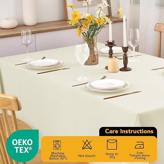 6-Pack Ivory Tablecloths for Rectangle Tables, 90 x 132 Inches, Stain-Resistant Polyester Fabric for 8 Foot Tables - Washable Table Covers for Weddings, Banquets, Birthday Parties, Events