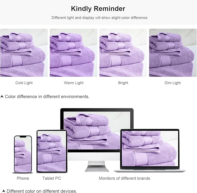 COZYART Lavender Bath Towels Set 6 Piece, Luxury 100% Turkish Cotton 650GSM Hotel Quality, Soft, Absorbent,Towel Sets for Bathroom | 2 Bath Towels 2 Hand Towels 2 Washcloths