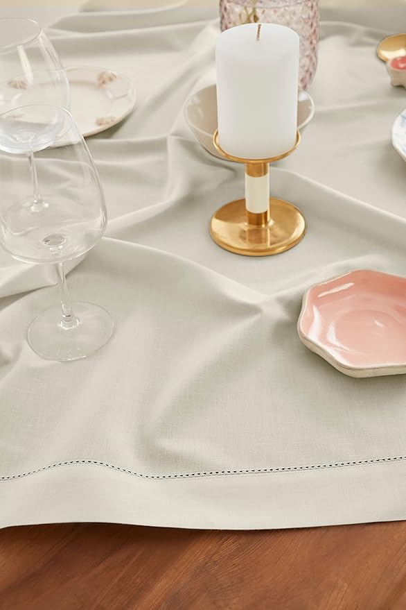 Solino Home Cotton Linen Tablecloth 52 x 52 Inch - Hemstitch Linen Square Tablecloth - Machine Washable Table Throw for New Year