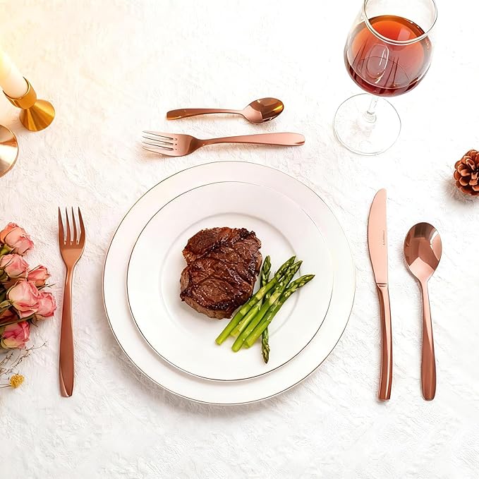 Rosegold 30 Piece Silverware Set,Stainless Steel Flatware Set for 6,18/0 Rust-Proof Cutlery Set with Forks & Spoons,Mirror Polished Dishwasher Safe - Heavy Duty Tableware for Home & Dining