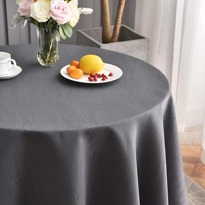 maxmill Jacquard Round Table Cloth Swirl Pattern Waterproof Antiwrinkle Heavy Weight Soft Tablecloths for Circular Table Cover and Kitchen Dinning Tabletop Decoration Round 70 Inch Charcoal
