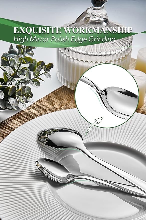 40 Piece Silverware Set for 8, Stainless Steel Flatware Set, Cutlery Sets with Mirror Finish, Dishwasher Safe, Modern Kitchen Forks, Spoons, Knives, Eating Utensil Sets
