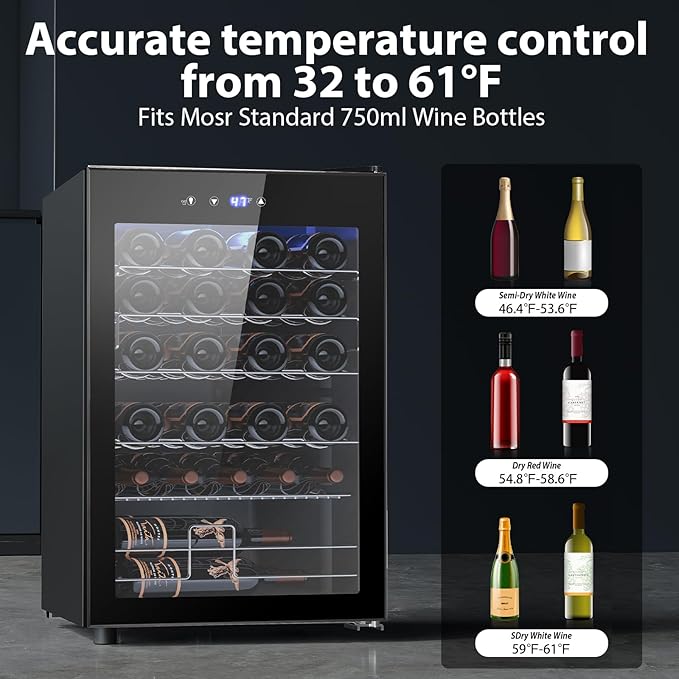 Wine Cooler Refrigerator 4.4Cu.ft, 37 Bottle Freestanding Cabinet Wine Cellars, Wine Fridge with Glass Door for Home Use, Protecting Your Reds and Whites