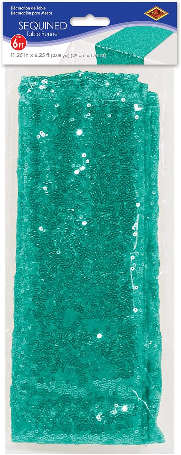 Beistle Turquoise Rectangular Shiny Sequined Table Runner