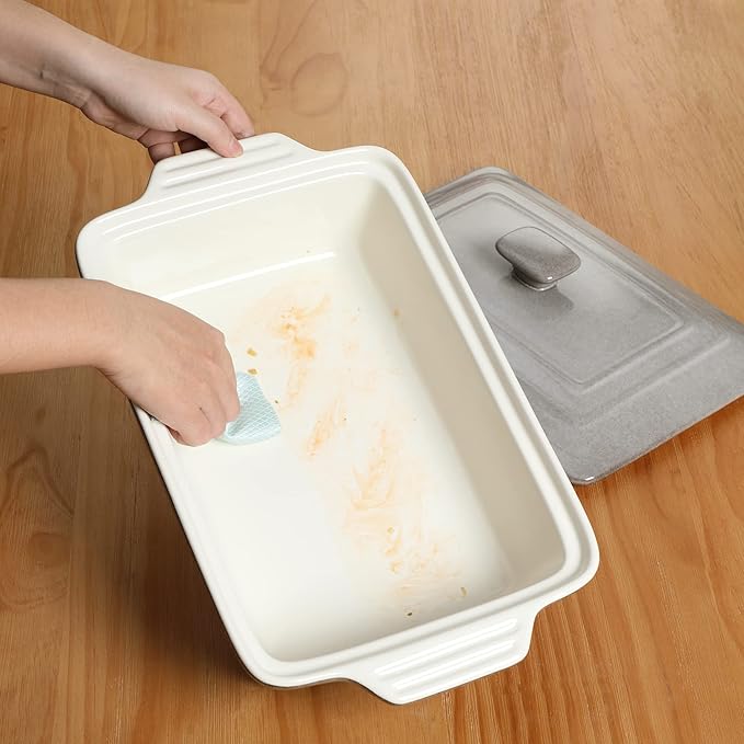 LOVECASA 4.5 Quart Ceramic Casserole Dish with Lid, 9x13 Baking Dish for Oven, Lasagna Pan Deep with Handles, Stoneware Bakeware, Oven & Dishwasher Safe, Grey