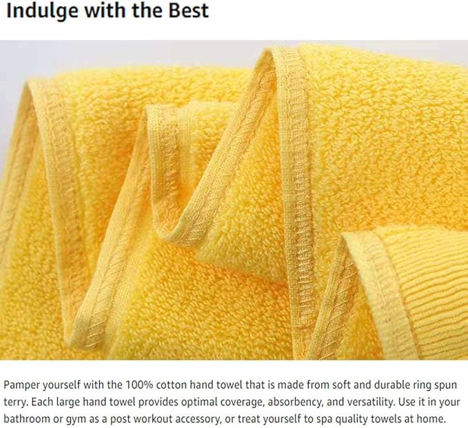 Lchkrep Bathroom Hand Towels (14x30 inch), Home Soft Cotton Super Soft Highly Absorbent Hand Towel for Bath, Hand, Face, Gym and Spa,(Yellow 2 Pack)