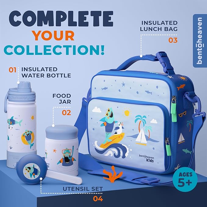 Bentoheaven Kids Travel Utensils with Case, Food-Grade Stainless Steel & BPA-Free Plastic, Travel Kid Cutlery Set, Dishwasher Safe Fork, Spoon & Case, Reusable Flatware, Silverware for Kids (Shark)