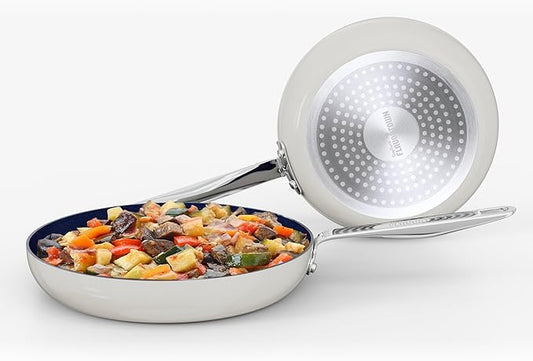 Guy Fieri's Flavortown 2-Piece Ceramic Cookware Set, Nonstick Frying Pan Set 10" and 12", Easy-Clean Kitchen Cookware, Made without PFAS PTFE PFOA, Induction Compatible, Dishwasher Safe, Blue & White