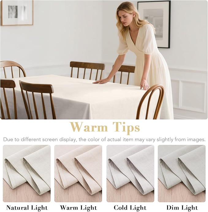 H.VERSAILTEX Linen Table Cloths Rectangle 60 x 120 Inch Premium Tablecloth Spill-Proof Waterproof Table Cover for Dining Buffet Feature Extra Soft and Thick Fabric Wrinkle Free, Natural