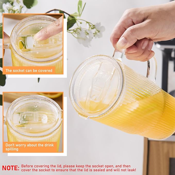 GOSCHE Glass Cups with Lids and Straws, Glass Tumbler with Handle for Iced Coffee, Tea, Juice, Smoothies, 24oz Drinking Cup with Plastic Lid for Hot & Cold Beverages, 2 Pcs