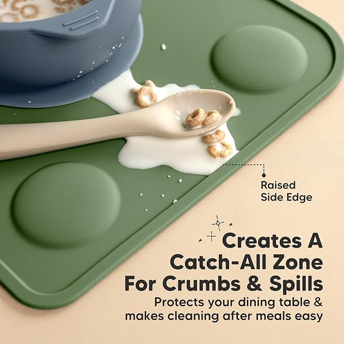 KeaBabies 2-Pack Silicone Placemats for Toddlers - 12x9 Non Slip Suction Baby Silicone Placemat for Kids Eating, Easy to Clean, Busy Travel Baby Mat for Dining Table, Food Grade/BPA-Free (Slate)