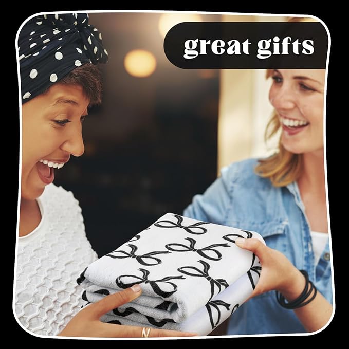 2 Pcs Black Bow Bathroom Towels 100% Cotton Coquette Bow Bath Towels 28 x 55 Inch Absorbent Soft Preppy Bathroom Decor for Spa Gym Kitchen Women Gifts