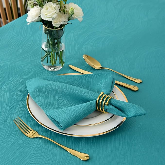maxmill Jacquard Cloth Napkin 20 x 20 Inch Swirl Design Solid Washable Polyester Dinner Napkins Set of 4 with Hemmed Edges for Family Holiday Dinners Weddings Parties and Banquets Teal