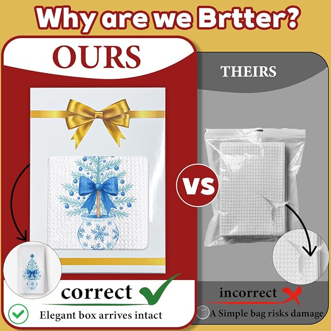 1PCS Bule Xmas Chinoiserie Christmas Kitchen Hand Towels,Blue and White Porcelain Decorative Dish Tea Towel,Bow Chinoiserie Decor for Bathroom, for Women,16x24inch -A02