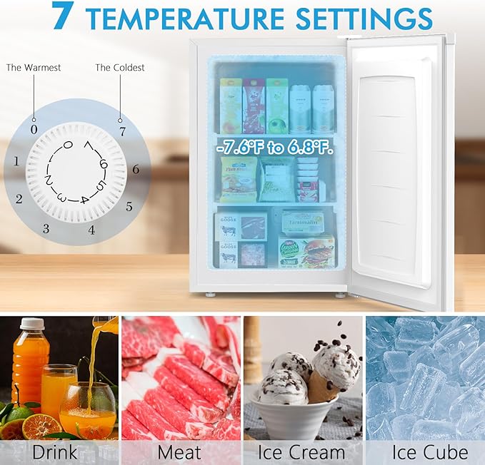 COWSAR 3.0 Cu.Ft Upright Freezer, Compact Freezer, Standing Deep Freezer with Adjustable Thermostat, Removable Shelves & Reversible Door,Fast Cooling for Office,Dorm,Commercial,White
