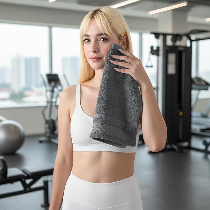 REDKISS Luxury Washcloths for Showering, 13x13 inch, 100% Cotton Premium Wash Cloths Set of 6, Super Soft and Highly Absorbent Face Towels for Bathroom, Spa, Gym and Hotel, Blue Gray