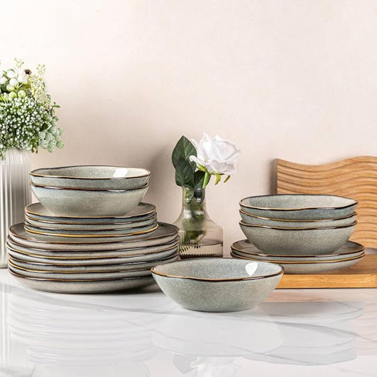 AmorArc Ceramic Dinnerware Sets,Handmade Reactive Glaze Stoneware Plates and Bowls Set,Highly Scratch Resistant | Dishwasher & Microwave Safe Dishes Set,Service for 8 (24pc)