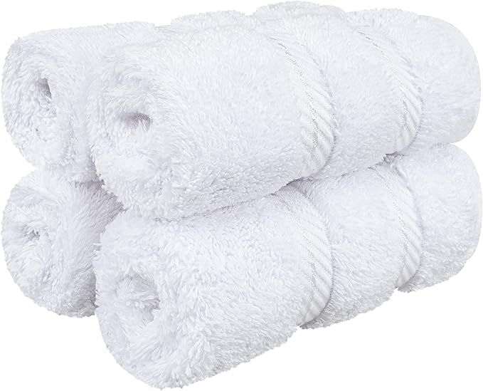 American Soft Linen Luxury Washcloths for Bathroom, 600 GSM 100% Cotton 4 Piece Turkish Wash Cloth Set, 13x13 in Soft Rags for Body and Face, White Washcloths