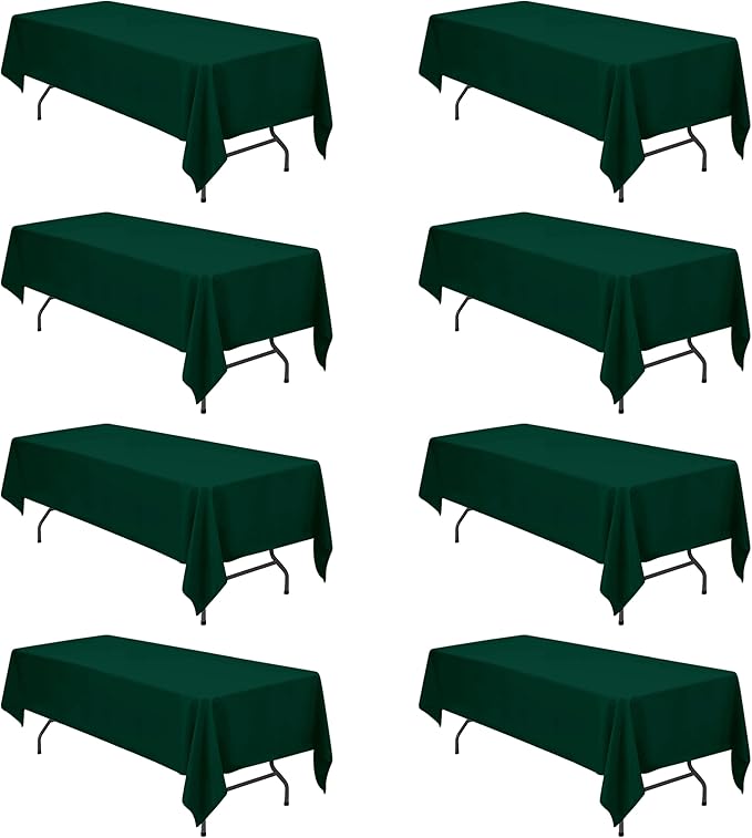 BRILLMAX 8 Pack Hunter Green Tablecloths for 8 Foot Rectangle Tables 60 x 126 Inch - 8ft Rectangular Bulk Linen Polyester Fabric Washable Cloth Cover for Wedding Reception Banquet Birthday Party