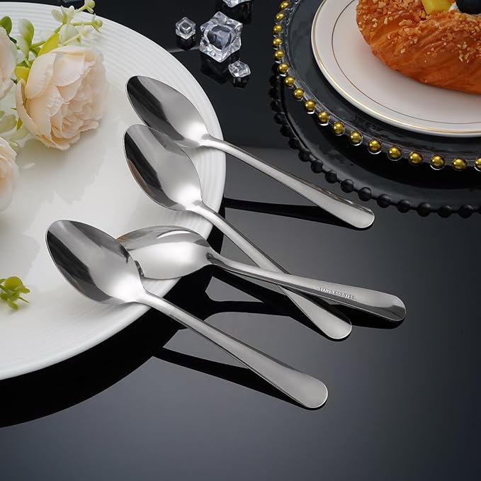 60 PCS Dinner Spoons Set - Windsor Stainless Steel Dinner Spoon 7.1 Inch with Dishwasher Safe Dessert Spoons, Metal Dessert Spoon, Silverware for Home, Kitchen or Restaurant