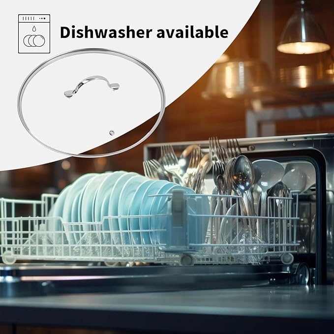 12.5" Tempered Glass Pan Lid with Steam Vent, Thickened to 4mm and Dishwasher Safe and Oven up to 480℉, Universal Lid Fit for Cast Iron Skillets, Frying Saute Pan, Cooking Pot