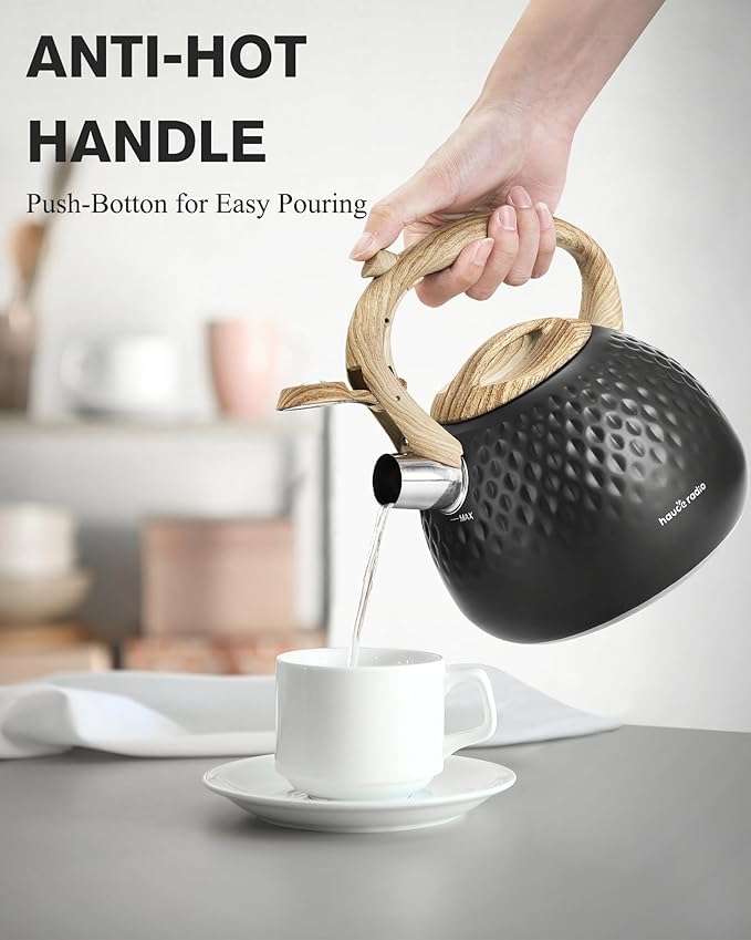 Tea Kettle Stovetop,2.5QT Stainless Steel Whistling Teapot for Stove Top Aesthetic,Portable Water Kettles Camping with Anti-hot Silicone Handle,Suitable for All Heat Sources,Black