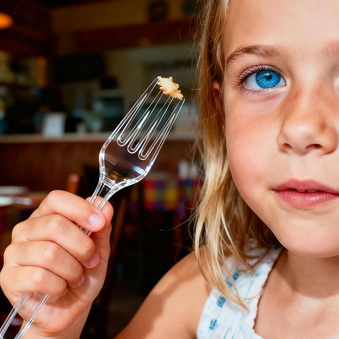 Zcaukya 100 Count Disposable Plastic Forks Set, Clear Plastic Forks Bulk, Heavy Duty Solid Utensils for Parties, Catering, and Everyday Use