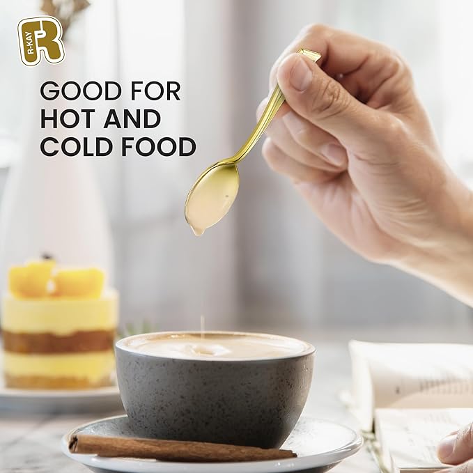 100 Combo Pack 50 Gold Mini Forks And 50 Gold Mini Spoons 4 Inch Dessert Forks And Spoons - Heavy duty Mini Cutlery, Tastings, Cocktails, Dessert Cups.