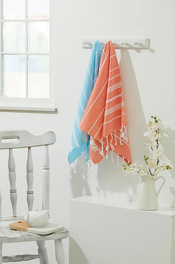 Hand Towels - Set of 2, 18" x 30" inches, Decorative Peshtemal Cotton Hand Towels for Kitchen, Bath, Guest, Face, Hair, Gym, Yoga, Dishcloth, Travel (Turquoise)