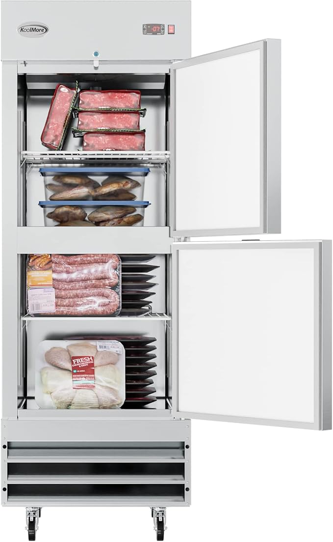 KoolMore Commercial Half Door Reach-in Freezer for Restaurant, Cafe, and Cold Food Storage, Stainless Steel Finish, Large 23 Cu. Ft. Capacity, Heavy Duty Kitchen Use (RIF-1D-SSHD), Silver